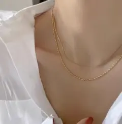 ネックレス 二連 ボールチェーンネックレス サージカルステンレス 新品 ゴールド