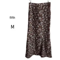 美品　fifth 花柄 ロングスカート フレア 総柄　ブラウン ウエストゴム Mのサムネイル