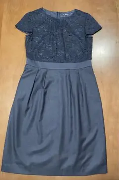 23区　濃紺半袖ひざ丈ワンピース 38