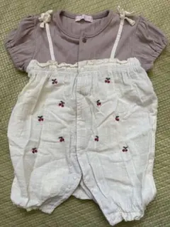 80サイズ チェリー刺繍ロンパース