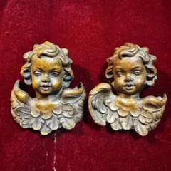 木製 木彫 エンジェル パット ウォール ヘッド ボディ 天使 ヴィンテージ