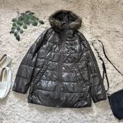 6610✾ユニクロ✾ダウンコート【M】カーキ/ロングジャケット/軽量/フード