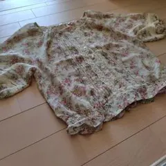 00s 姫カジ 古着 ラインストーンボタン 刺繍レース 花柄 シフォン 