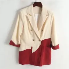 イタリア製　アイボリー/レッド ダブルブレストジャケット　着たことない