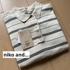 niko and ... ストライプポロシャツ 長袖 アイボリー/ブラック