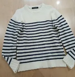 ナノユニバース　ボーダー　ニット　ウール　ホワイト×ネイビー