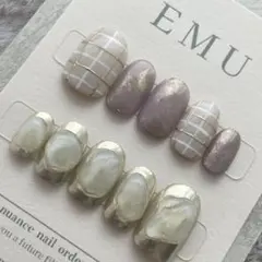 35.現品ネイルチップ　ニュアンス　韓国　ぷっくり　チェック