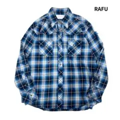 美品 Rafu ラフ ダメージ加工 オンブレチェック ウエスタンシャツ ブルーのサムネイル