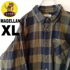 USA古着 MAGELLAN　ネルシャツXL　カーキダークネイビー　チェック