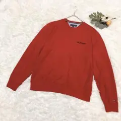 トミーヒルフィガー 裏起毛トレーナー スウェット レッド L 刺繍ロゴ