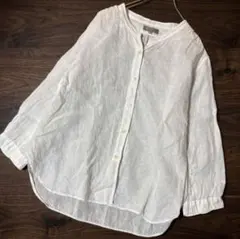 マーガレットハウエル バンドカラー スキッパーシャツ 白 7分袖 M 麻 