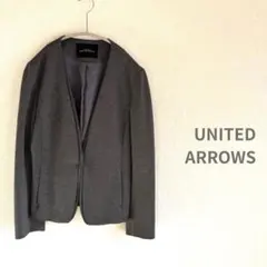 【ストレッチ＆洗える】グリーンレーベルリラクシングノーカラージャケット グレーM
