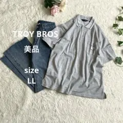 【美品】TROY BROS トロイブロス 半袖 ポロシャツ LL ライトグレーのサムネイル
