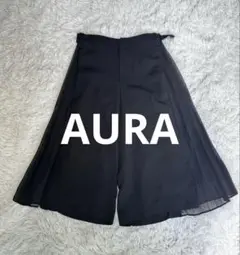 AURA サイドプリーツ デザインパンツ【1サイズ】黒ガウチョパンツ⭐︎美品