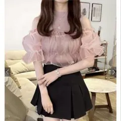 grl オーガンジートップスメリブニットアンサンブル［ru1105］ピンク