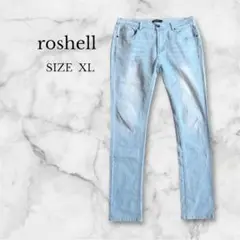 ロシェル スキニーデニムパンツ 細見え カジュアル シンプル 大きめ 水色 XL