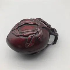 希少年代物骨董品 香合漆器彫刻蓋付き容器茶道具ビンテージ木製小物入れ