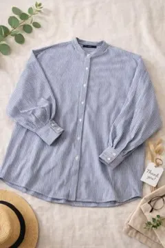 しまむら　ストライプ長袖シャツ Mサイズ　ゆったり