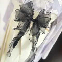 髪飾りにも黒レースリボン袴飾り　ヘアクリップ髪飾り　成人式振袖　卒業式袴　浴衣着