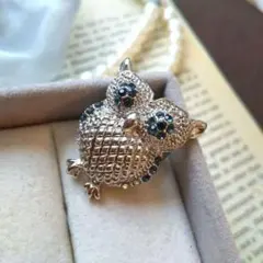 梟 フクロウブローチ アウル ブルーストーン 小さめ 猛禽類 鳥 ヴィンテージ