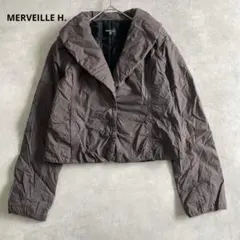 MERVEILLE H.ダークブラウン フード付きジャケット しわ加工