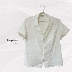 Rhapsody ホワイト 半袖シャツ 白 シンプル カジュアルきれいめ 上品