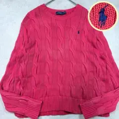 美品♡ポロラルフローレン 極太 ケーブルニット ポニー刺繍 ピンク XLサイズ