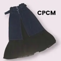 【CPCM】デニム＆シフォン ハイウエスト フレアスカート 前スリットのサムネイル
