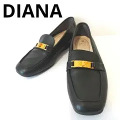 23 美品 DIANA WELL FIT ローファー 黒 スクエアトゥ 金具 金
