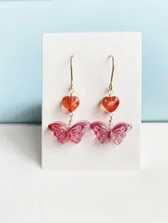 14kgf « rococo » ハートと蝶のピアス♡ チェリーレッド