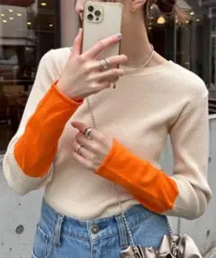 【値下げしました】今だけ！！！！リブ編み長袖トップス ベージュ・オレンジ