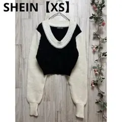 SHEIN シーイン　ニットセーター ラウンドネック【XS】黒/アイボリー