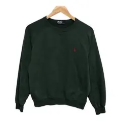 90s POLO ラルフローレン　ビンテージスウェットトレーナー　刺繍ロゴ　緑色