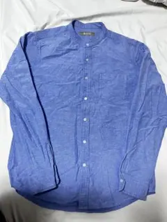 nano universe 青 長袖シャツ L バンドカラー　スタンドカラー