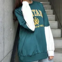 【INGNI】袖レイヤードロゴスウェット トレーナー Mサイズ グリーン