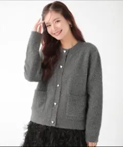【美品】Fit more ラメニットハートボタンカーディガン