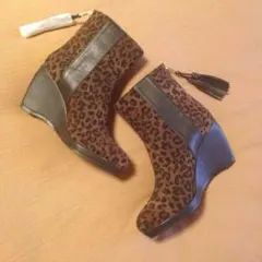 新品 アルファキュービック 豹柄 レオパード ブーツ フリンジ タッセル 黒 茶