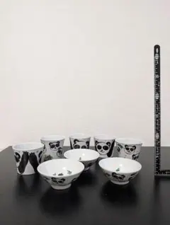 九谷焼 パンダ柄 食器セット フリーカップと小鉢・子供飯碗 ８点セットのサムネイル