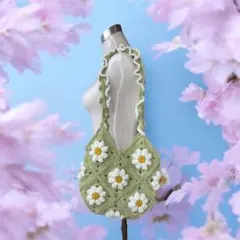 グラニーバッグ　デイジースクエア　グラニースクエア　手提げバック　カバン　バッグ