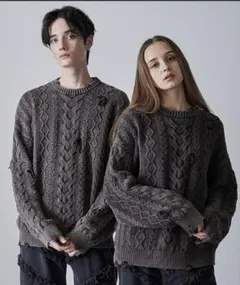 完売品　ハイヴィンテージデザイン ダメージニット　　チャコールアッシュ　XS