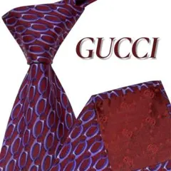 【美品】GUCCI グッチ ネクタイ チェーン柄 総柄 ボルドー パープル