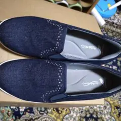 ネイビー ストーン装飾 レディース靴