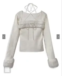 GRLファーホルターネックリボンニットトップス アイボリー [ru1387]