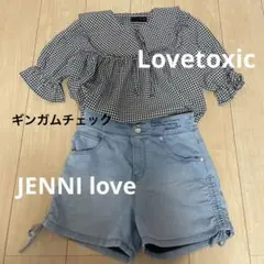 lovetoxic チェック柄トップスとジェニィラブ　ショートパンツセット