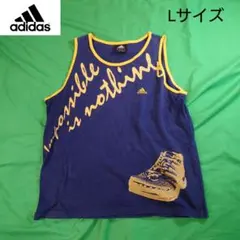【古着良品】adidas ノースリーブ タンクトップ バスケ L ネイビー