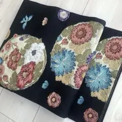 アンティーク名古屋帯　織り出し花模様　大正ロマン　正絹　No.3-28