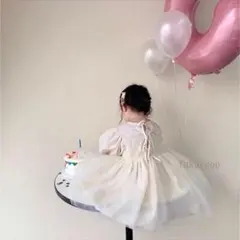 ベビードレス　女の子長袖ワンピース　結婚式　80~90　誕生日1・2歳　リボン