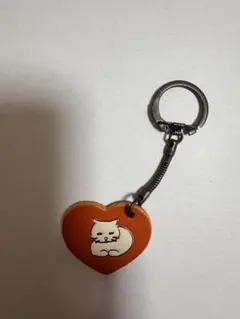 【新品】Arukan オレンジレザー猫イラストキーホルダー