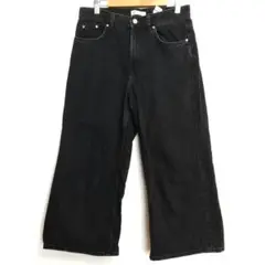 【ZARA trf】ワイドデニムパンツ(34)ジーンズ ジーパン ブラック