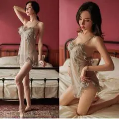 ベビードール M 人気 花柄 レース 勝負下着 セクシーランジェリー グレー